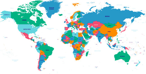 Obraz premium 世界地図国名海名入り Vector of world map