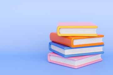 3d books stack. Education, learning, studying and information concept. Realistic 3d high quality render on blue background