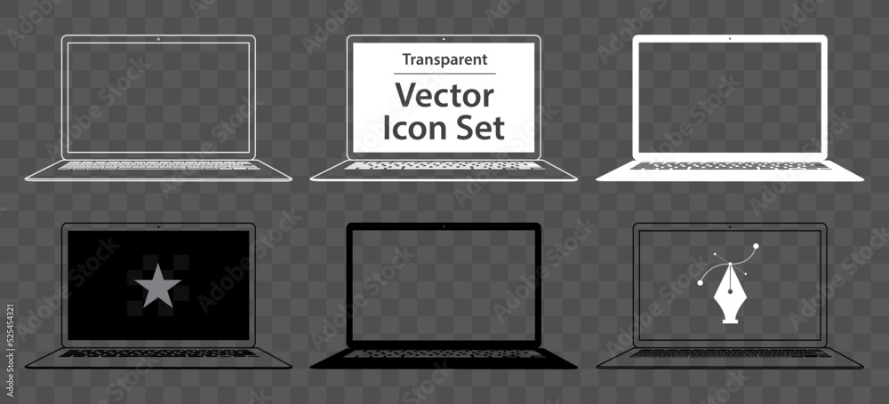 Canvas Prints black and white laptop computer vector illustration icon set. laptop pc with blank screen and transp