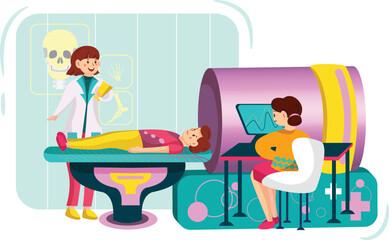 Doctor Checking Patient Health Using MRI Machine.