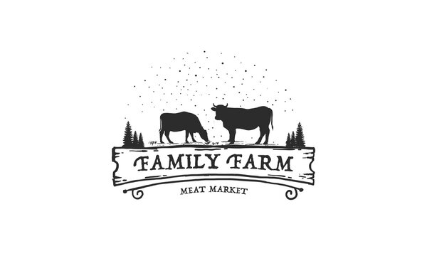 family farm logo design. Beef Label Emblem Logo Design. vector illustration
