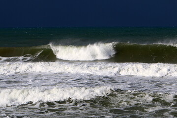 Storm on the Mediterranean Sea in northern Israel.