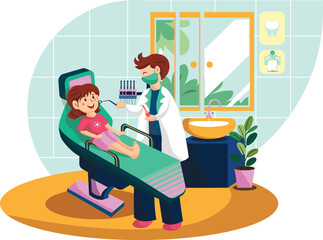 Dentist checking patient's teeth Vector Illustration.