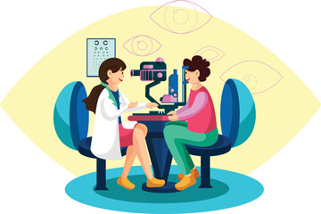 Doctor Examining Patient's Eyes Vector Illustration