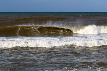Storm on the Mediterranean Sea in northern Israel.