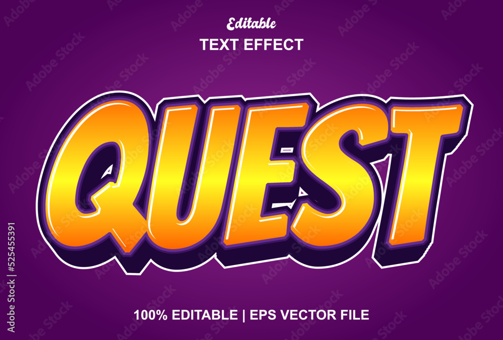 Wall mural quest text effect with orange color 3d style and editable