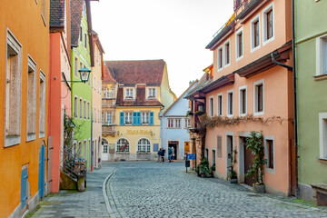 Colorful city village architecture of Rothenburg ob der Tauber in Germany