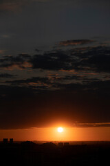 Orange sky at sunset after rain in Kazakhstan. High quality photo