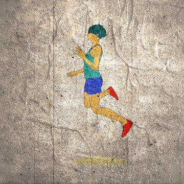 Jumping beautiful woman. Sport girl illustration. Young woman wearing workout clothes. Sport fashion girl outline in urban casual style.