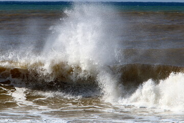 Storm on the Mediterranean Sea in northern Israel.
