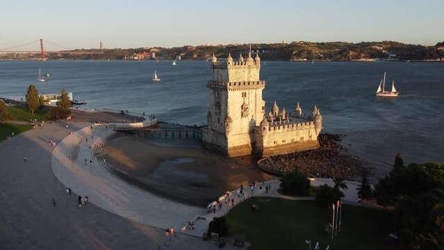 Bel&eacute;m Tower, Portugal Aerial in Summer