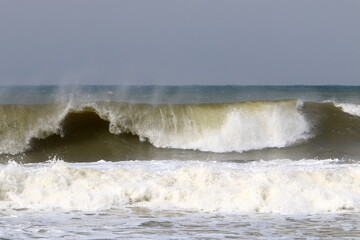 Storm on the Mediterranean Sea in northern Israel.