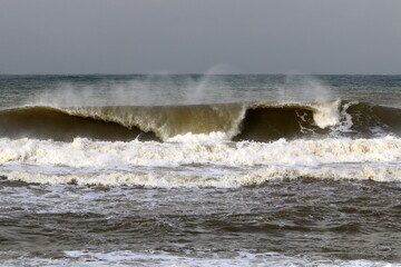 Storm on the Mediterranean Sea in northern Israel.