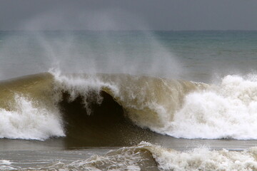 Storm on the Mediterranean Sea in northern Israel.