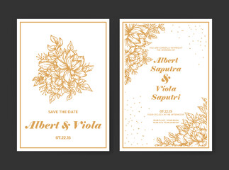 wedding invitation template with flower hand drawn decoration