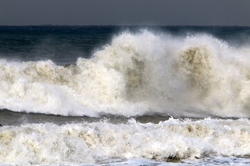 Storm on the Mediterranean Sea in northern Israel.