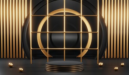 3D rendering of blank product background for cream cosmetics Modern black podium background