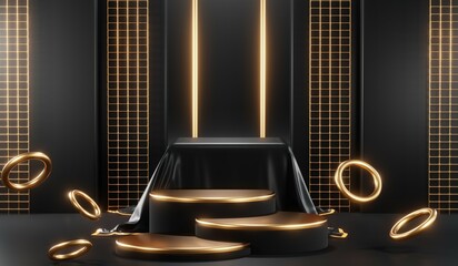 3D rendering of blank product background for cream cosmetics Modern black podium background