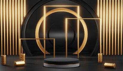 3D rendering of blank product background for cream cosmetics Modern black podium background