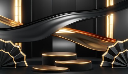 3D rendering of blank product background for cream cosmetics Modern black podium background