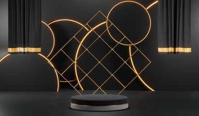 Fototapeta na wymiar 3D rendering of blank product background for cream cosmetics Modern black podium background