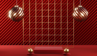 3D rendering of blank product background for cream cosmetics Modern red podium background