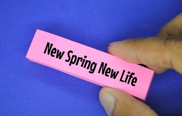 hand holding colored paper with the words New spring new life