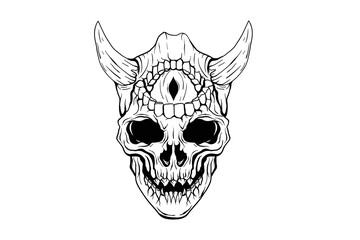 Demon skull with horns. Vector illustration.