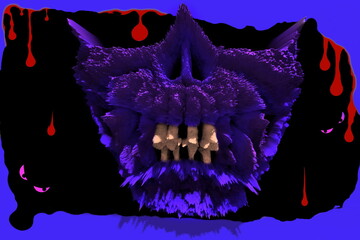 Halloween horrible skull with blood on black,3d rendering .