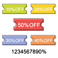 Set of discount signs, design element, vector stickers