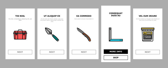 building tool hammer repair drill onboarding icons set vector