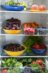 Fruits and vegetables at the home fridge