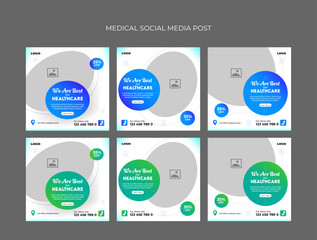 Healthcare or Medical Social media post square web banner set