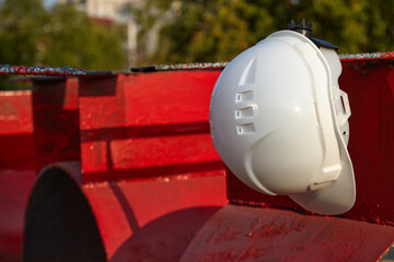 Construction helmet on the construction site