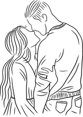 Happy Couple Boyfriend and Girlfriend Women Men Girl Line Art illustration