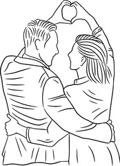 Happy Couple Boyfriend and Girlfriend Women Men Girl Line Art illustration