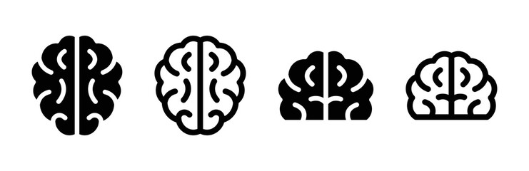 Human brain icon set solid and outline style isolated on white background.