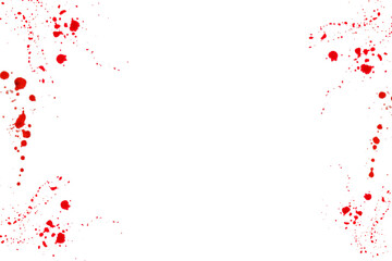 Halloween frame.bloody frame. Red splatter and drops isolated On white background.Crime scene. Murder and crime concept.blood streaks and blood stains in bloody splatter.Spots of blood.