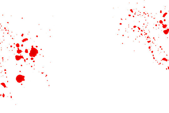  bloody splatter frame. Spots of blood.Halloween frame.Red blood splatter and drops isolated On white background.Crime scene. Murder and crime concept.