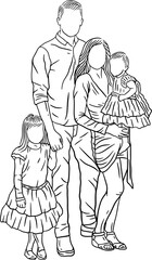 Fototapeta na wymiar Family With Love Happy Wife and Husband With Baby and Child Line Art illustration