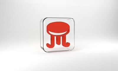 Red Coffee table icon isolated on grey background. Street cafe. Glass square button. 3d illustration 3D render