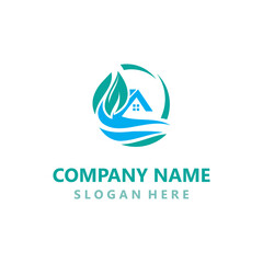 Fototapeta premium Green home logo friendly creative ecology simple design template