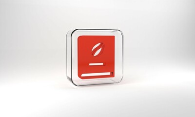Red Coffee book icon isolated on grey background. Glass square button. 3d illustration 3D render