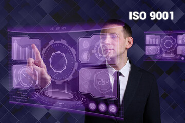 Business, Technology, Internet and network concept. Young businessman working on a virtual screen...