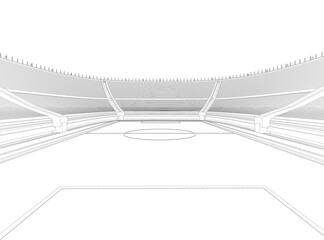 Outline of a large stadium from black lines isolated on a white background. Perspective view. 3D. Vector illustration. © German Ovchinnikov