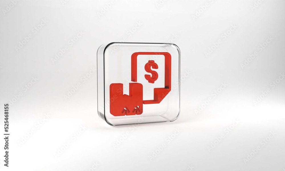 Canvas Prints Red Waybill icon isolated on grey background. Glass square button. 3d illustration 3D render