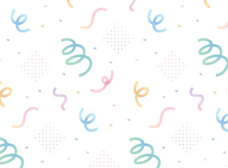 カラフルなリボンと紙吹雪のメンフィスシームレスパターン