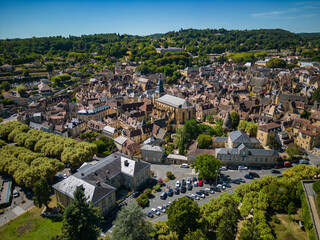 Fototapeta na wymiar Aerial view of Sarlat la caneda town, in Perigord, Dordogne, France, High quality photo