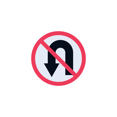 No u-turn road sign flat icon