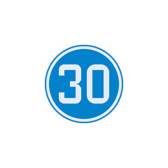 Speed limit 30 road sign flat icon